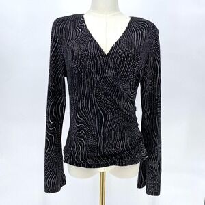 MSK Black Glitter Wrap Top Y2K Cyber Goth Going Out Party Long Sleeve Size M USA